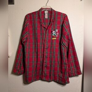 disney Store Size Large Red Plaid Men's Shirt Pre-owned Mickey Mouse